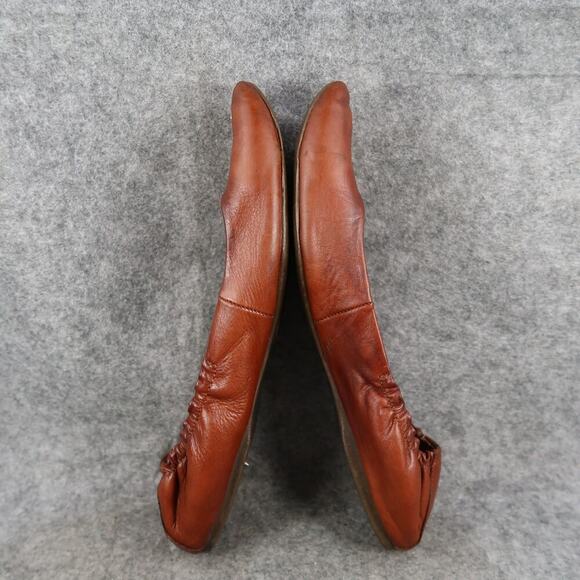 Korks Shoes Womens 8.5 Ballet Flats Scrunch Back Leather Slip On Brown Loafer - Picture 8 of 13